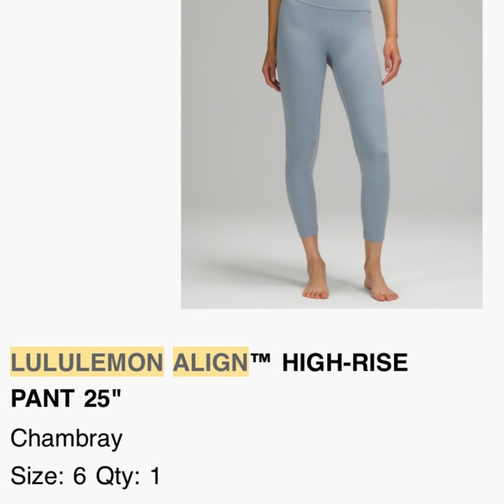 Lululemon align high-rise pant 25" in chambray - size 6